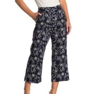 Maison D'Amelie Navy Floral Cropped Wide Leg Pants Womens Size Small New